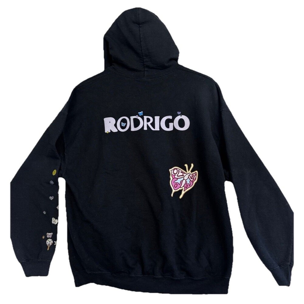 Olivia Rodrigo SOUR Tour Butterfly Hoodie Black Graphic Sweatshirt XL